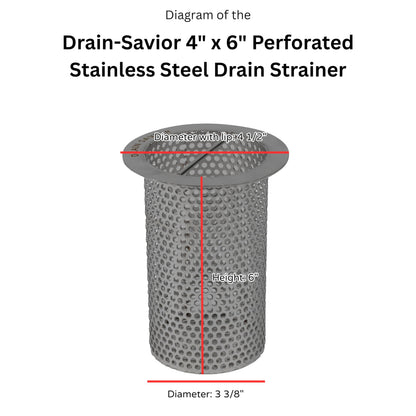 Drain Savior - 4" Commercial Floor Drain Strainer, 6" Tall, Cylindrical Mesh 316 Stainless Steel, Ideal for Restaurants, Commercial Kitchens, Manufacturing Plants