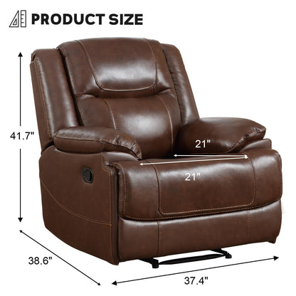 EBELLO Genuine Leather Recliner Manual Chair for Living Room, 1 Seater Reclining Sofa Chair with Headrest and Armrest, Modern Durable Home Furniture for Small Space, Meeting Room, Vintage Brown