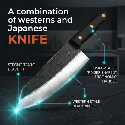 Kitchen perfection Handmade Chefs Carving Knife For Meat Cutting- Extremely Sharp Cooking Knife 8 Inch -Hand Sharpen Best Gift For Men - High Carbon Steel w/Leather Sheath