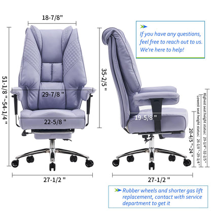 EXCEBET Big and Tall Office Chair 400lbs Wide Seat, Leather High Back Executive Office Chair with Foot Rest, Ergonomic Chairs Lumbar Support for Lower Back Pain Relief (Light Purple)