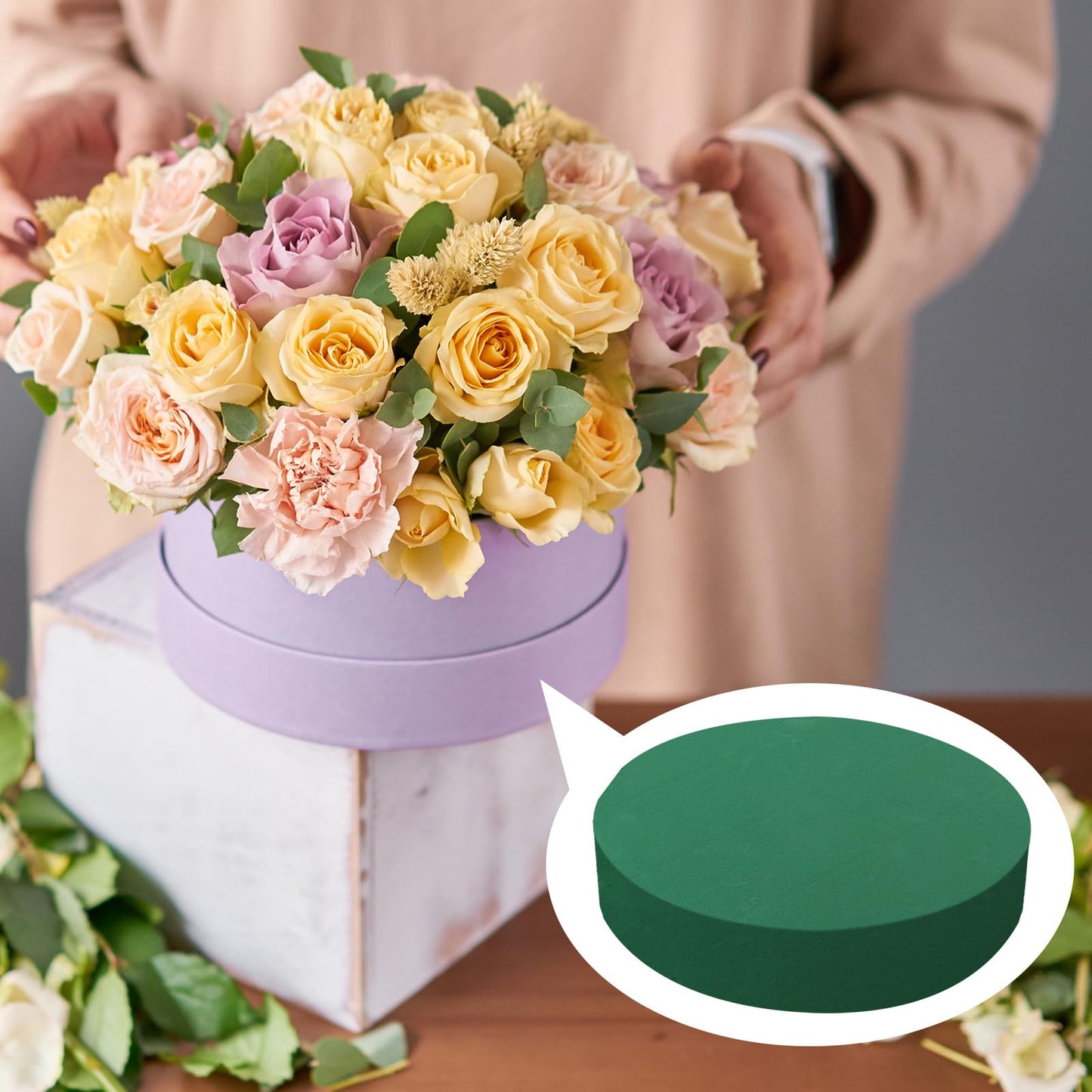 Pastlla 4 Pcs 10 Inch Floral Foam Blocks Large Dry and Wet Floral Foam for Diy Fresh Flowers, Artificial Flowers, Wedding Aisle Flowers Party Home Office Garden Decoration (Round)