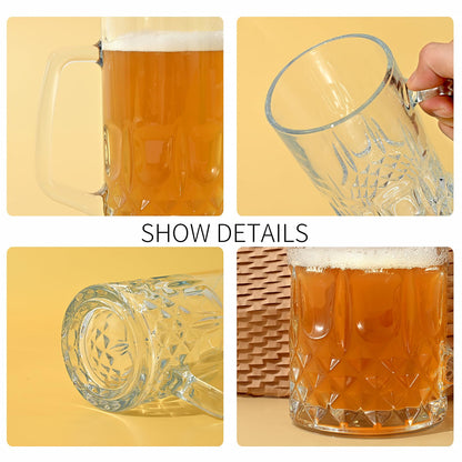 TUSAPAM Heavy Beer Mugs Set, 20oz Glass Mugs With Handle, Beer Glasses For Freezer, 610ml Beer Drinking Glasses, Traditional Stein For Bar, Beverages, Coffee, Teas, Set of 6