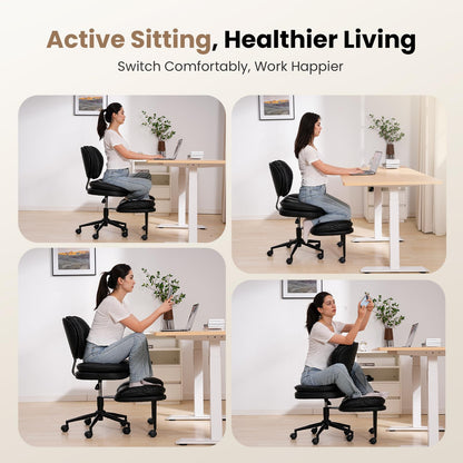 HOMRELEXA Extra-Wide & Tall Cross-Legged Office Chair – Deeply-Padded Cloud Seat, Ergonomic Back Support, Adjustable Height for ADHD & Meditation, Black