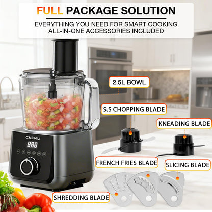 12 Cup Smart Food Processor, Electric Food Chopper Slicer with French-Fry Slicing Shredding Chopping Kneading Cutter, For Meat, Vegetable, Fries, Cheese, Meat & Veggie Prep, Puree