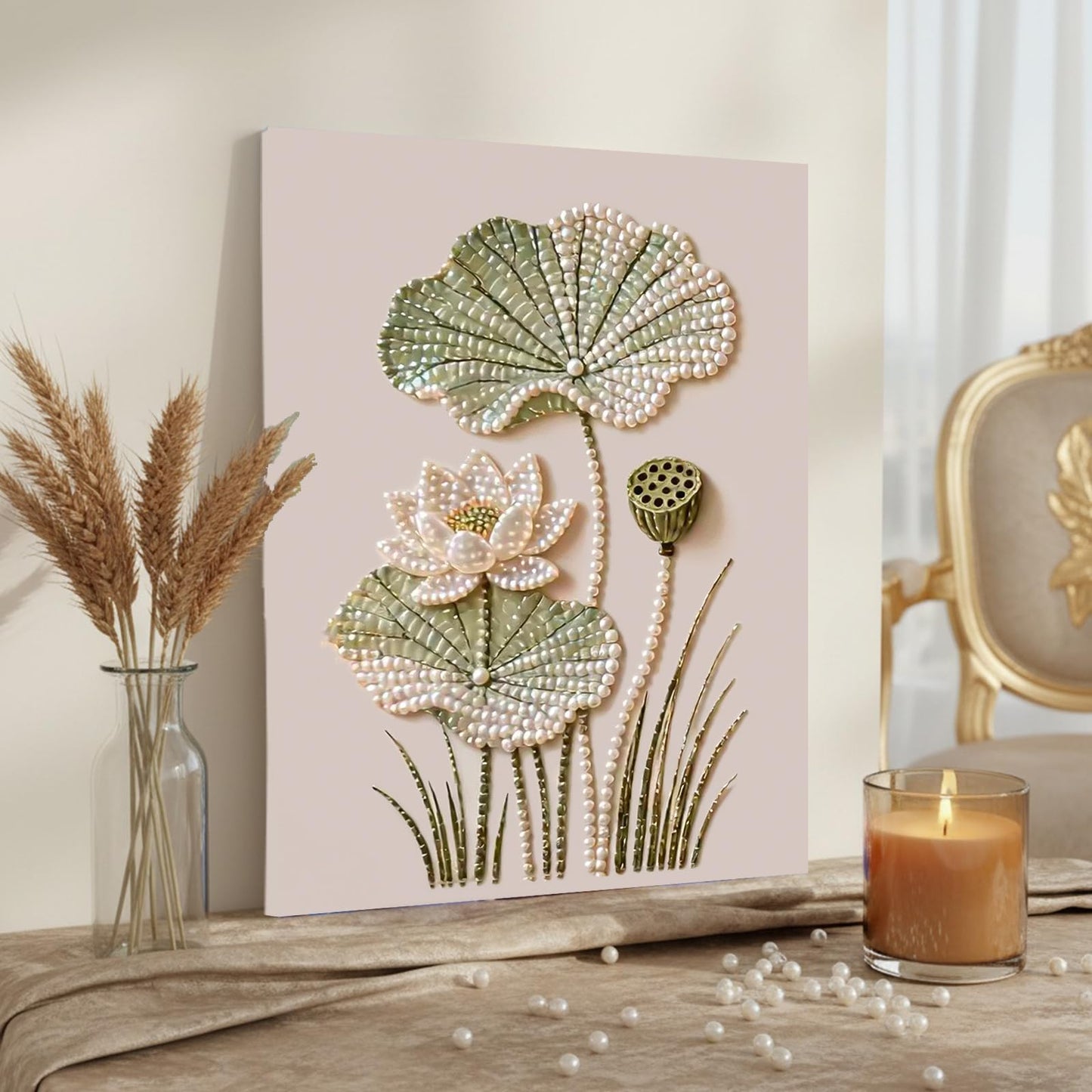 DIY Diamond Pearl Painting Kit for Adults, Flower 3D Pearl Painting Craft with Wooden Frame 40x50cm, Beginner Friendly Home Wall Decor Art, Gift for Women Men Housewarming (Lotus)