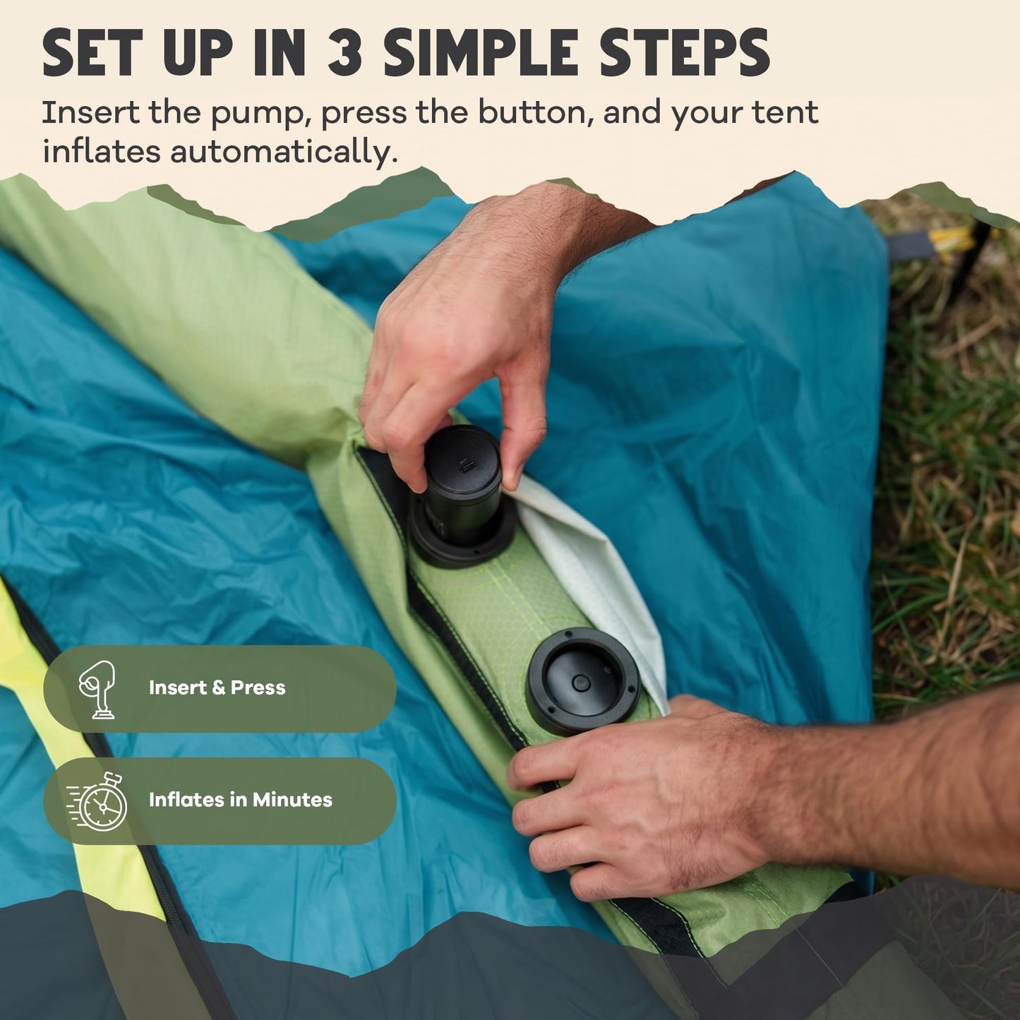 Oaktiv Inflatable Tents for Camping - CloudCamp Glamping Tent for 6 People Waterproof Oxford Fabric(210D), Quick Setup Air Tent with Manual & Battery Pump, UV Protection, 4-Season Inflatable Tent