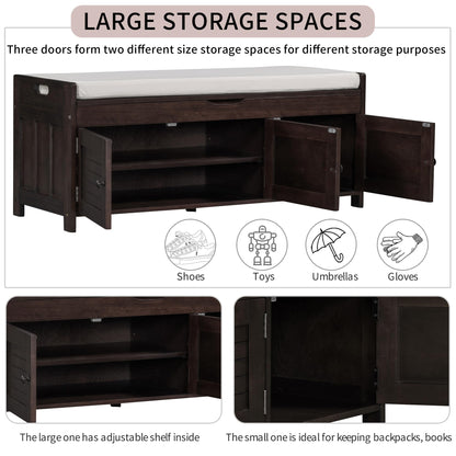 Entryway Bench, Storage Bench with 3 Shutter-Shaped Doors and Flip-Open Storage Box, Shoe Bench with Adjustable Shelves and Removable Seat Cushion, Shoe Rack for Hallway, Living Room, Espresso.