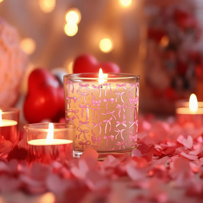 Ziliny 10 Pcs Pink Bow Glass Candle Jars Empty Containers Bulk 7 oz Glass Jars with Cork Lids Tins for Xmas Holiday Candle Making Storing Biscuits Tea Party Favors