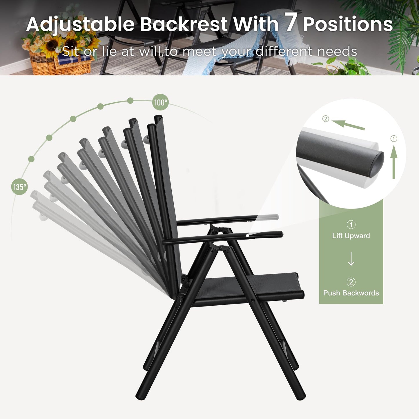 PHI VILLA Outdoor Patio Dining Set for 4 with 9ft Patio Umbrella (No Base), Outdoor Table and Chairs with Adjustable Patio Folding Chair & 37" Metal Dining Table for Garden, Yard and Deck