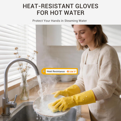 ThxToms 10 Pairs Heavy Duty Rubber Cleaning Gloves, 20 Mil Extra Thick & Long-Lasting, Reusable Household Dishwashing Gloves, Non-Slip Grip for Bathroom, Kitchen, Gardening, Pet Care, 13inch, M