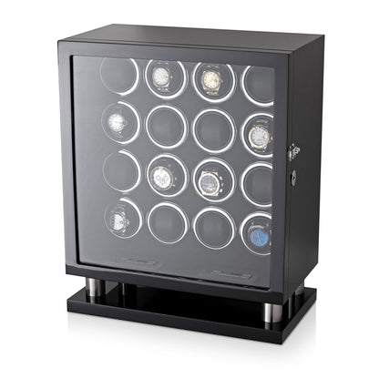 Watch Winder for 16 Automatic Watches with LED Light and LCD Touchscreen Control (Black + Black)