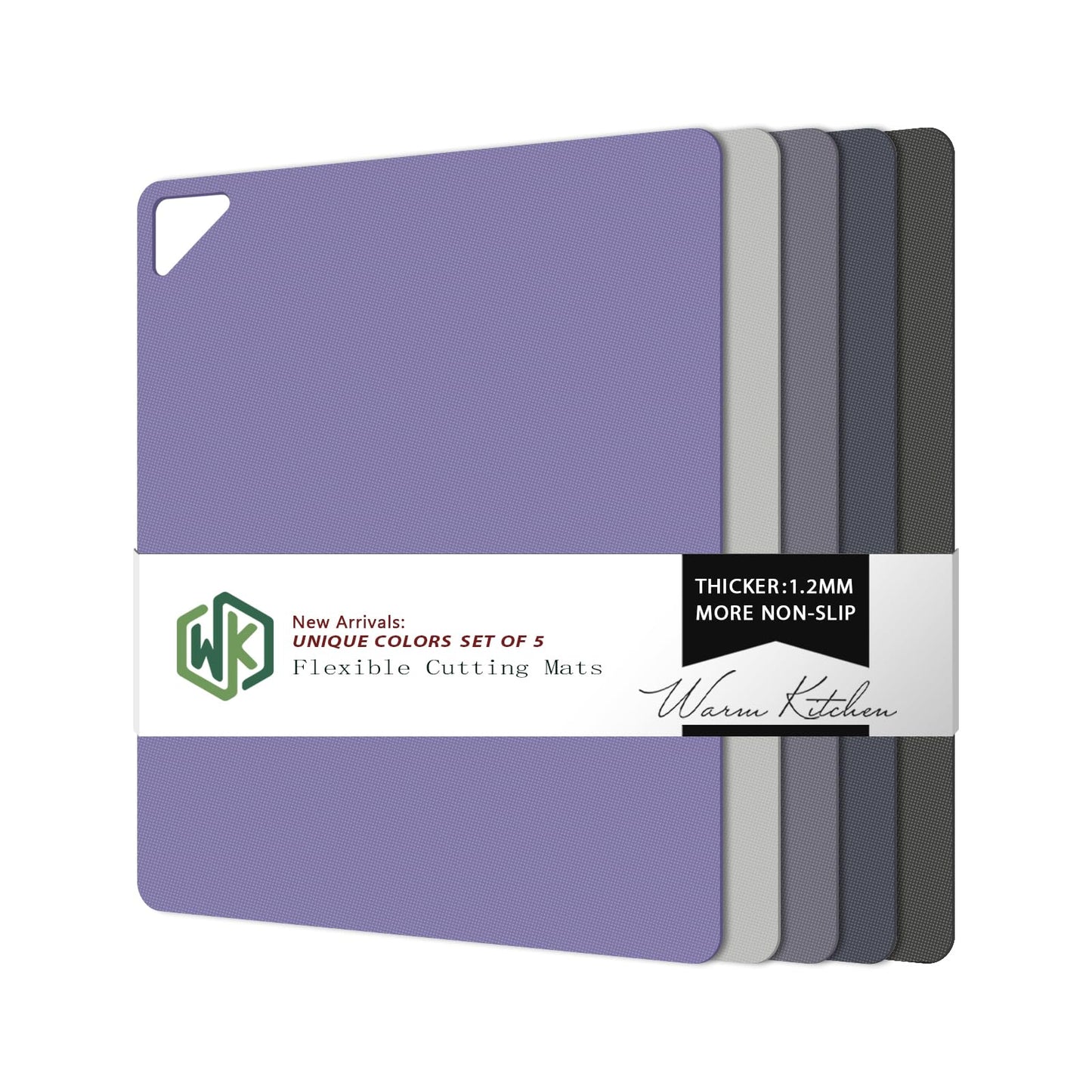 WK Flexible Plastic Cutting Boards for Kitchen, Cutting Board Mats Set of 5, Nonslip Cutting Board for Meat, Thin Cutting Sheets with Hole, Dishwasher Safe, BPA Free, 14.5x11.5"