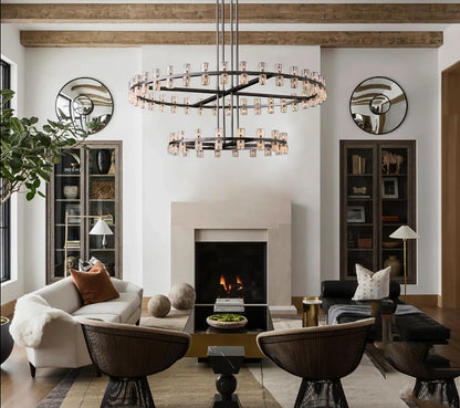 Shial Lighting D32''+D40'' Large Black Wagon Wheel Chandelier 72-Lights Black Round Chandeliers Glass Chandeliers for Dining Room,Living Room Vintage Chandelier