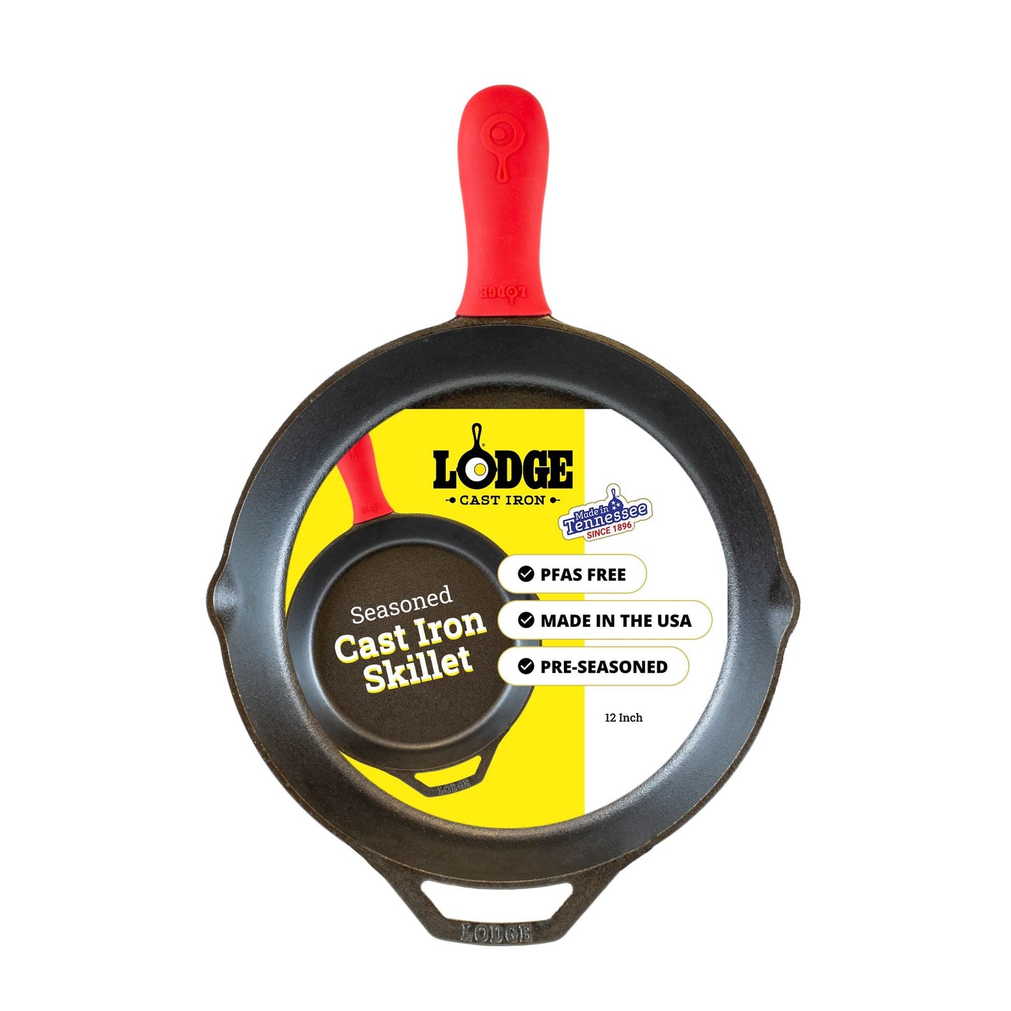 Lodge Seasoned Cast Iron Skillet - Quality Frying Pan for the Stove, Oven, Grill & Campfire - Includes Silicone Hot Handle Holder - Non-Toxic, Nonstick & Long-Lasting - 12 Inches