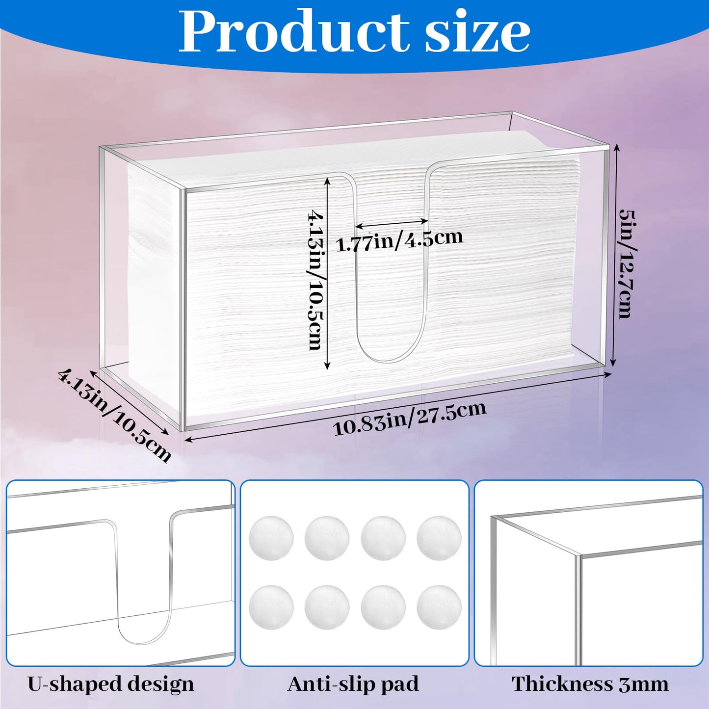 Wanmu 2 Pack Acrylic Countertop Paper Towel Holder, Folded Z-fold C-fold MultiFold Trifold Napkin Dispenser, Paper Towel Dispenser Countertop Acrylic Napkin Holder for Bathroom, Kitchen, Restaurant