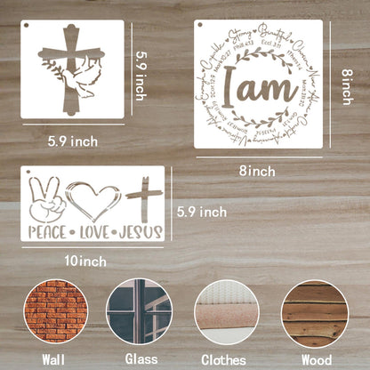 Gzfwthl 22pcs Christian Stencils for Painting Crafts Reusable Motivational Bible Verse Cross Stencil Drawing Religious Template for Wood Sign Fabric Canvas DIY Farmhouse Home Office Decor