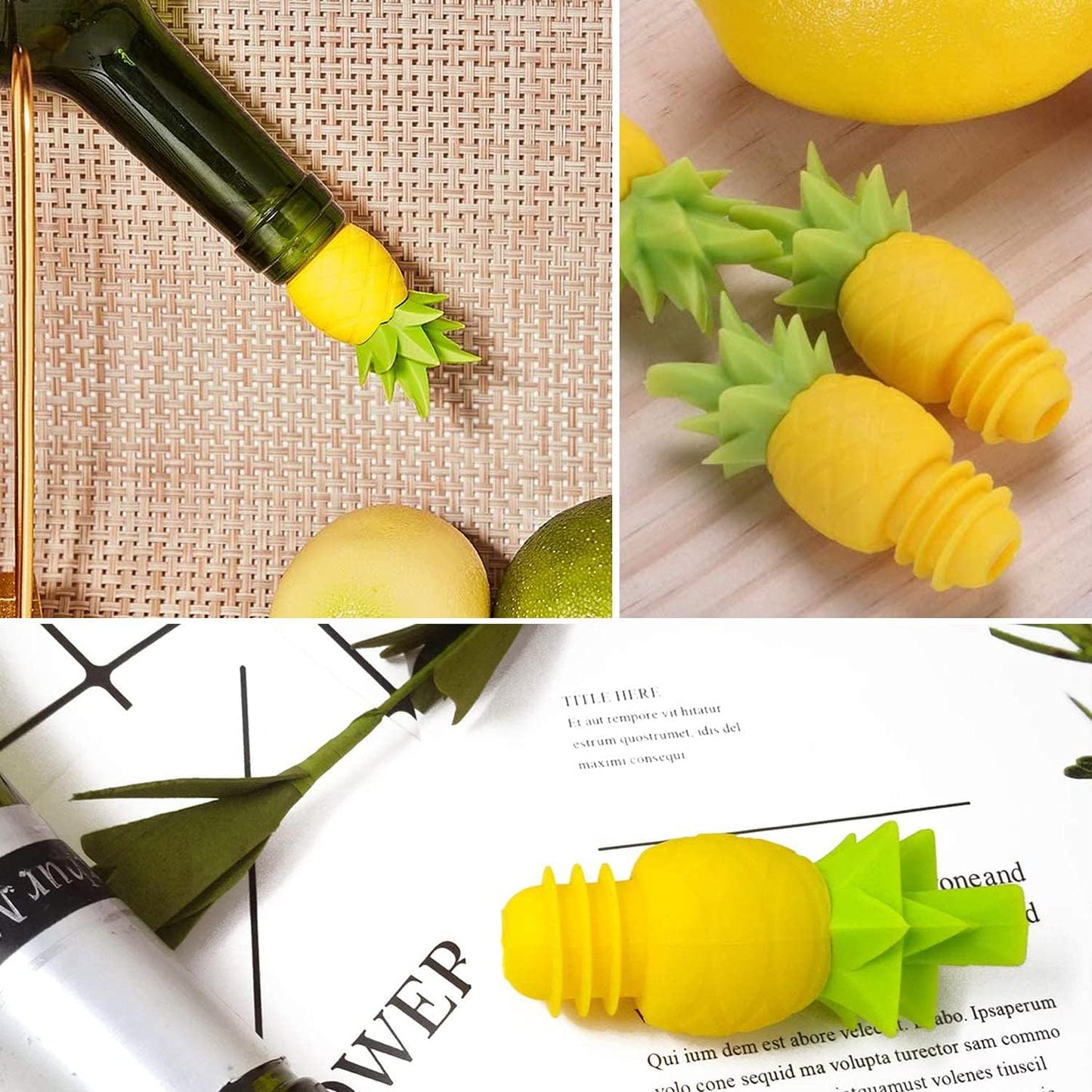 4Pcs Wine Stoppers for Bottles, Pineapple Silicone Caps, Reusable Wine Bottle Sealer, Funny Wine Stopper