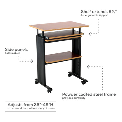 Safco 1929CY MUV Mobile Stand-Up Height-Adjustable Desk,Keyboard Storage, Steel Frame Construction, Durable Melamine Laminate Work Surface, 4 Wheels, Narrow Design