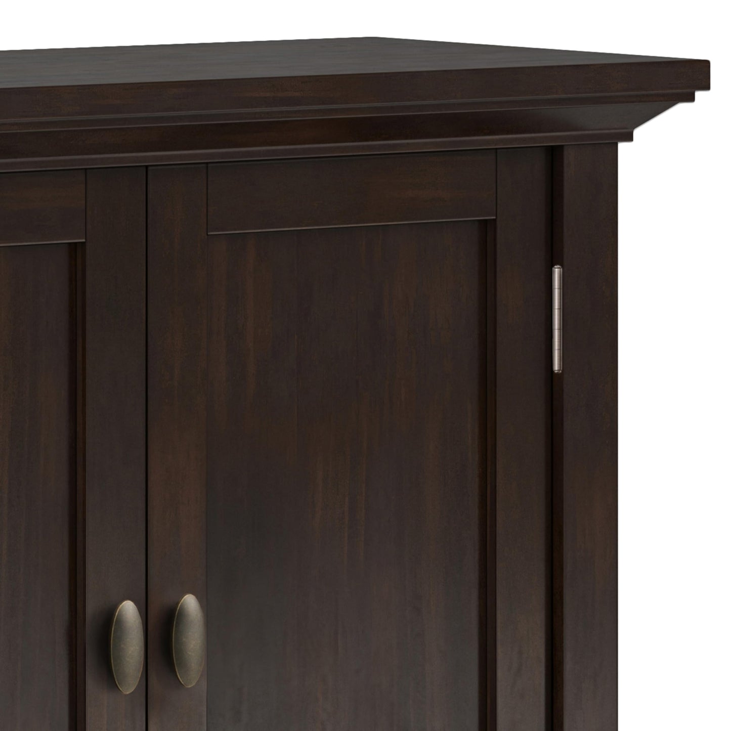 SIMPLIHOME Redmond Storage Cabinet - 32 inch Wide Solid Wood 2-Shelf Low Storage Cabinet in Brunette Brown, Transitional Accent Cabinet for Entryway with Adjustable Shelves and Tapered Legs