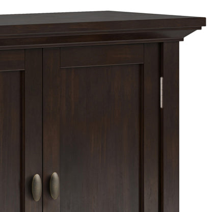 SIMPLIHOME Redmond Storage Cabinet - 32 inch Wide Solid Wood 2-Shelf Low Storage Cabinet in Brunette Brown, Transitional Accent Cabinet for Entryway with Adjustable Shelves and Tapered Legs