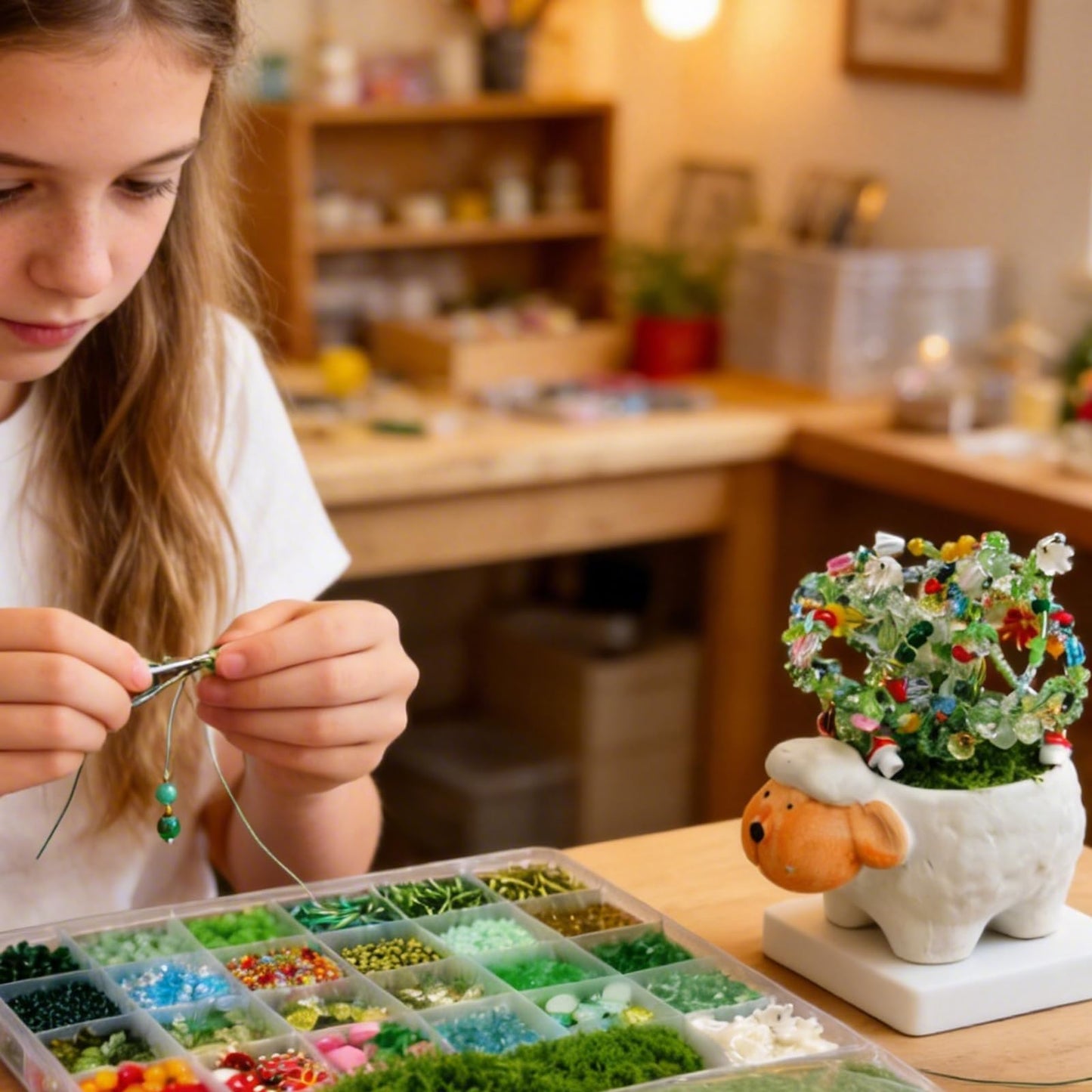 YLINKZORMA Green Glass Beaded Plant Kit, Forever Plant Beads Jewelry Making with Flower, Leaf, Crystal, Beaded Plant Crafting & DIY Handicrafts, Gift for Plants Enthusiasts