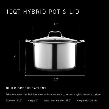 HexClad Hybrid Nonstick 10-Quart Stockpot with Tempered Glass Lid, Stay-Cool Handles, Dishwasher-Friendly, Oven-Safe Up to 900°F, Induction Ready, Compatible with All Cooktops