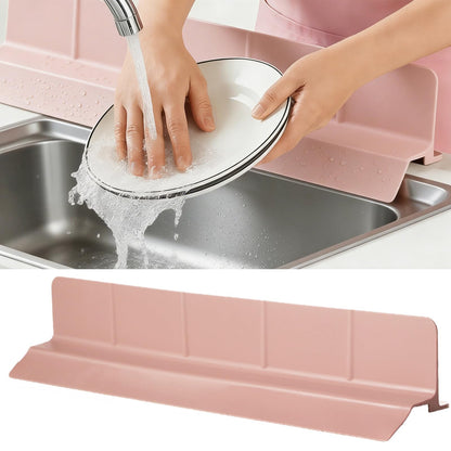 URJWAN Food Grade Silicone Sink Splash Guard (23 Inch), 7 Strong Suction Cups Non-Slip Water Protector, Dishwasher Safe & Cuttable for Kitchen/Bathroom Countertops (Pink)