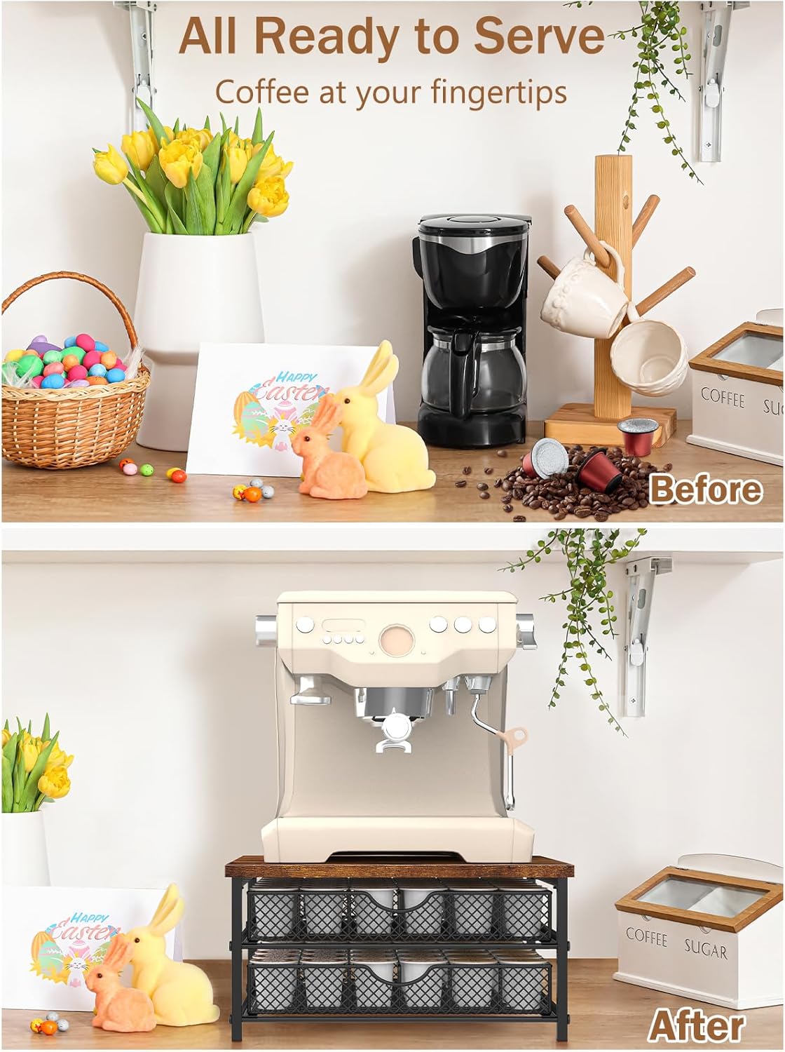 MOOACE Coffee Pod Holder for K Cup - 2 Tier Drawer Holder with Sliding Baskets, 72 Capacity Pods Organizer for Coffee