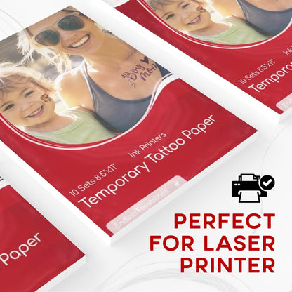 BubblePop! Printable Temporary Tattoo Paper for Laser Printer - Skin-Safe, Water-Resistant Tattoo Paper for Printer - Make Your Own Temporary Tattoos with Blank 8.5x11” Sheets - 10 Set