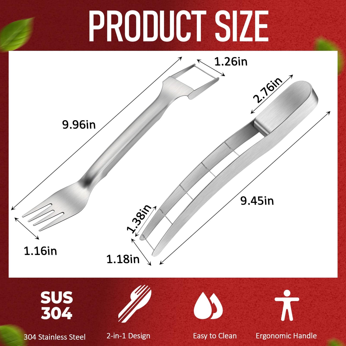 LemonRoad 2 Pcs Watermelon Cutter Slicer Set, 2-in-1 Stainless Steel Fruit Cutter with Fork & Watermelon Cutters Tool for Easy Cubes, Quickly Melon Slicer Tool Set for Home Party Camping Kitchen