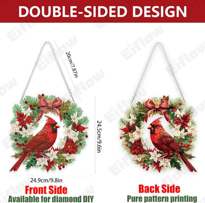 Eiflow Christmas Diamond Art Hanging Kit for Adult, DIY Acrylic Diamonds Painting Ornament Double Sided Pendant Board Kit(Cardinal Bird)