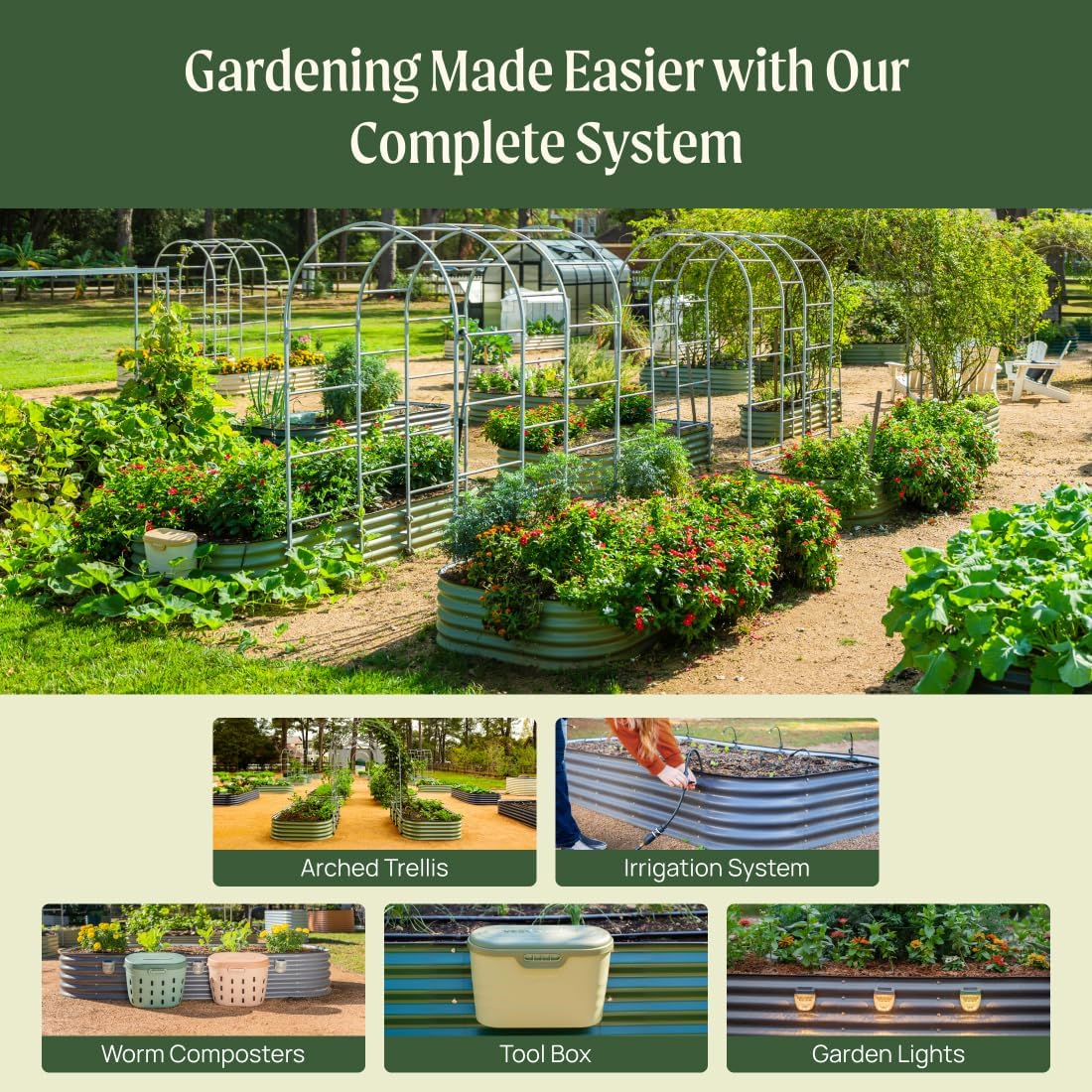 Vego garden 17" Tall 2' x 12' Giant Modular Metal Raised Garden Bed Kit, Large Metal Planter Box for Vegetables, Flowers, Herbs, Modern Gray