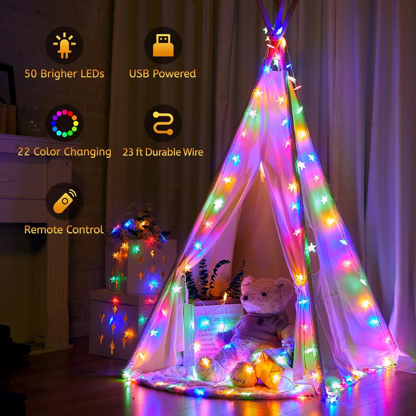 23 50 16 7 Minetom Color Changing Star String Lights - ft LED Ramadan Decorations Star Fairy Lights with Remote