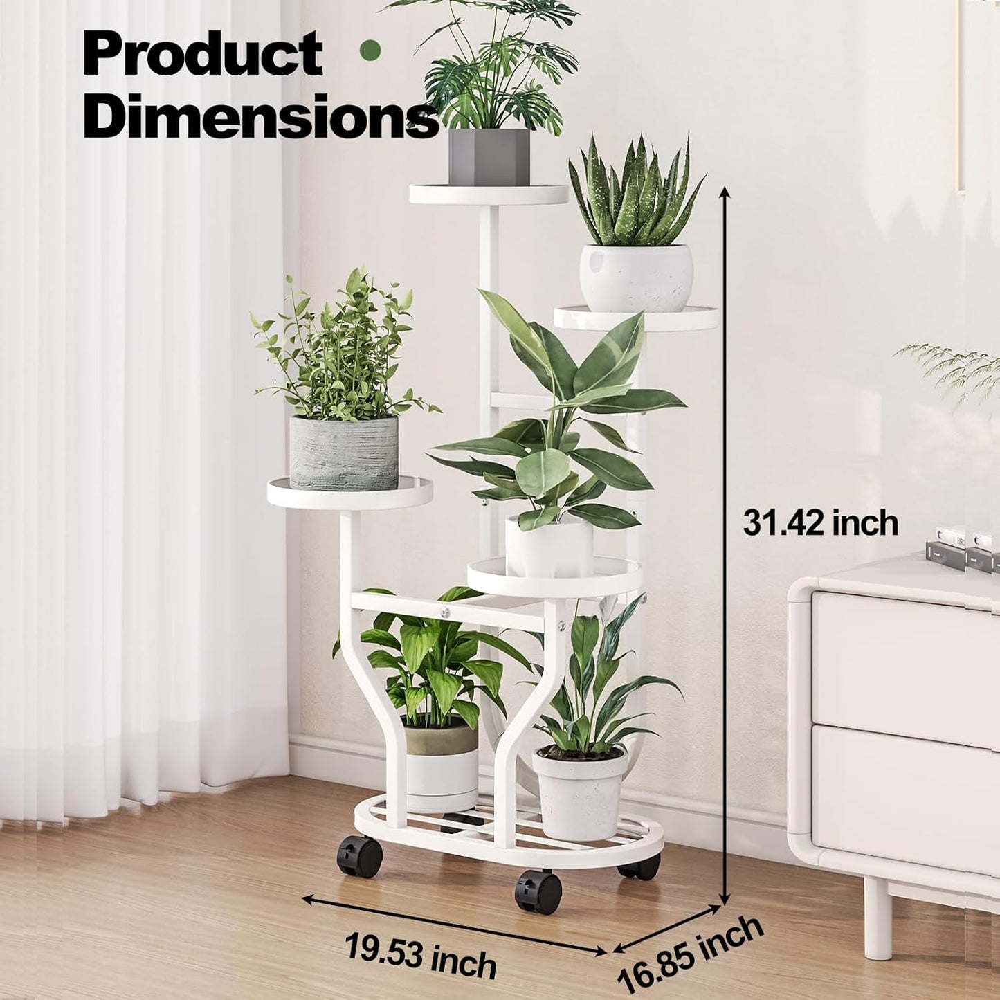 4 Plant Stand Indoor Outdoor Tier Flower Holder with Wheels Metal Plant Shelf Corner Display Rack Multi Plants Sheleves