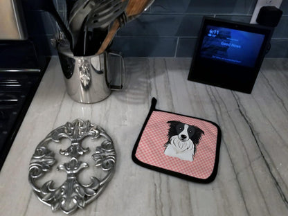 Caroline's Treasures BB1241PTHD Checkerboard Pink Border Collie Pair of Pot Holders, Kitchen Heat Resistant, 7 1/2 x 7