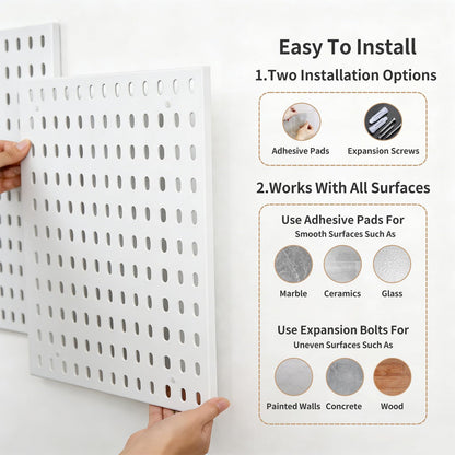 LBW Pegboard Wall Organizer, 6-Pack 11.8" × 11.8" White ABS Peg Board Panels with 27 Accessories, Modular Plastic Pegboard Combination Kit for Home, Office, Garage, Tool Storage & Craft Room