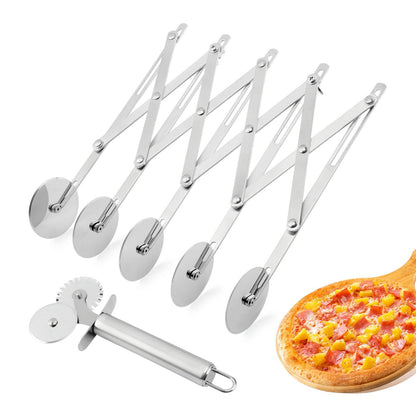 5 Wheel Pastry Cutter, Stainless Pizza Slicer, with1 Pc Double Wheel Cutter, Expandable Dough, Multi-Round Pastry Knife Baking Roller Cookie Dough Divider