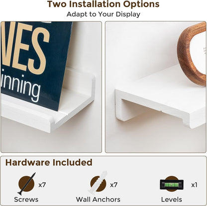 16 inch Set 3, Floating Shelves for Wall, Solid Wood Picture Ledge Shelf for Wall Storage, Nursery Book Shelves