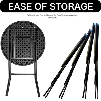 BTEXPERT Set of 5, 32" Round 43" Bar High Top Folding Table Commercial Portable for Drink Patio Banquet Card Plastic Coffee Dining Cocktail Wedding Party Event Home Kitchen Outdoor Black