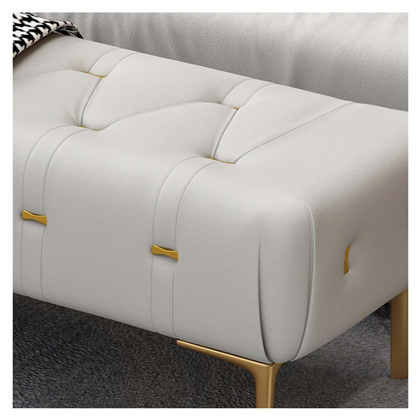 Bedroom End of Bed Bench Upholstered Tufted Bench with Upholstered Seat, Foot Stool with Sturdy Metal Legs, Leather Bench for Bedroom Living Room Entrance Ottoman Couch Bench (Color : Beige, Size :