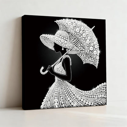pigpigboss Umbrella Lady Diamond Painting Kit with Wooden Frame, Special Shaped Pearl Diamond Art for Adults Beginners Home Wall Decor (9.84 x 9.84 x 0.59 inches)
