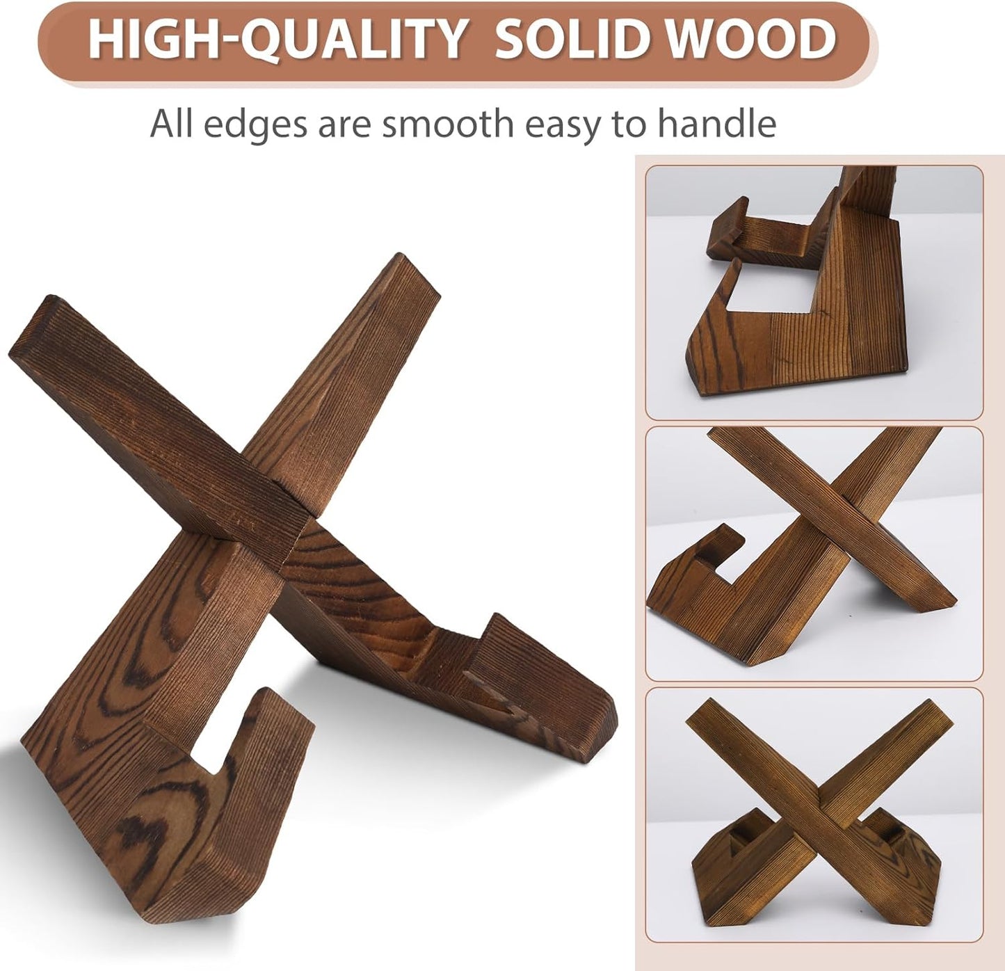 Wooden Cookbook Display Stand Holder, Adjustable and Foldable Rustic Wood Design for Kitchen Countertops and Recipes