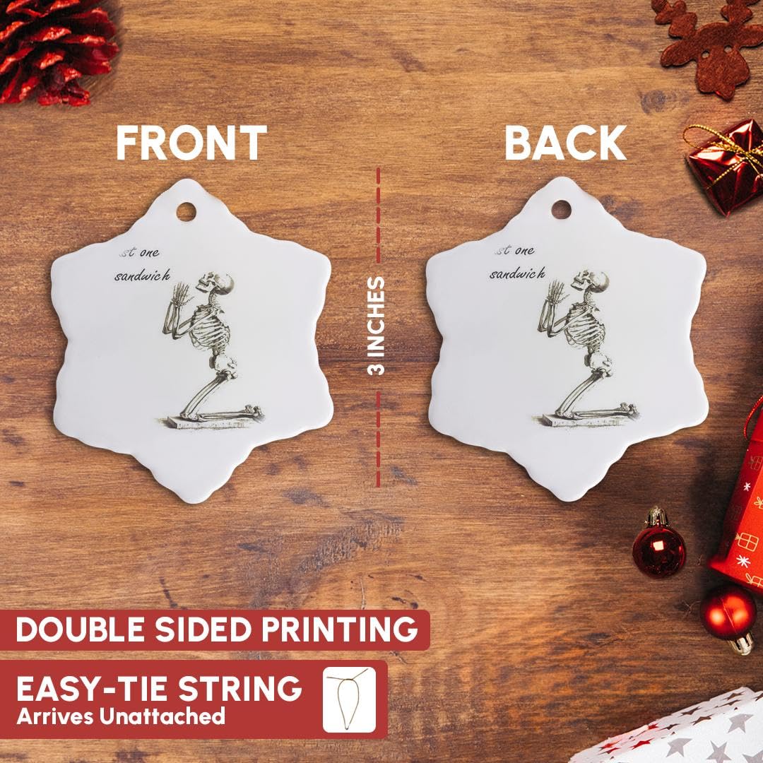 3dRose Just One Sandwich - Skeleton, Birthday, Dieter, Diet, Weight Loss, Humour, Humor 3 inch Snowflake Porcelain Ornament