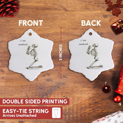 3dRose Just One Sandwich - Skeleton, Birthday, Dieter, Diet, Weight Loss, Humour, Humor 3 inch Snowflake Porcelain Ornament