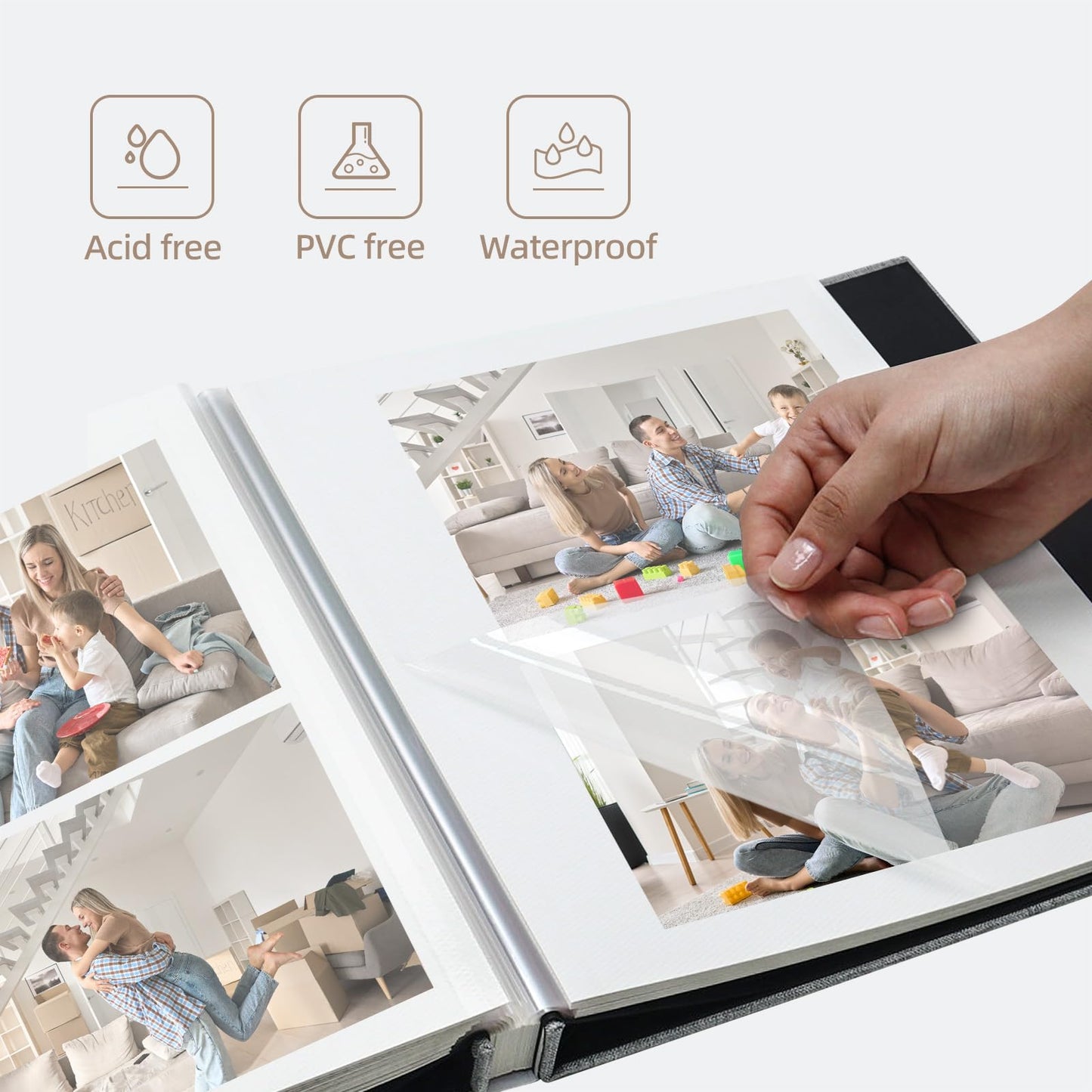 Vienrose Large Photo Album Self Adhesive for 4x6 5x7 8x10 Pictures Scrapbook Album DIY Scrap Book 40 Sticky Pages with A Metallic Pen Beige