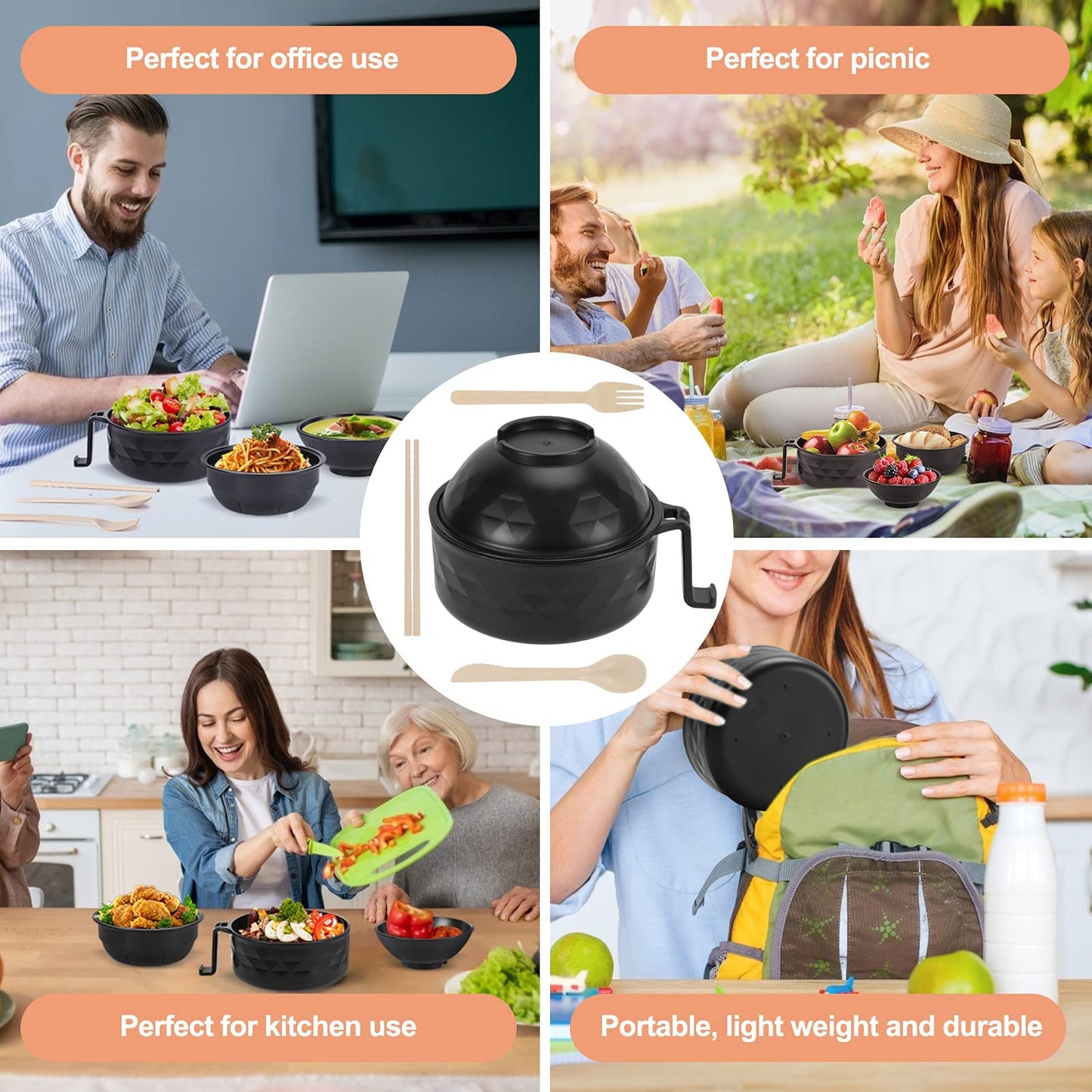 RORBAM Microwave Ramen Cooker,Ramen Bowl Set,Microwave Noodle Bowl With Chopsticks and Spoon, College Dorm Room Essentials for Girls for Boys, Apartment Essentials, BPA-Free. (black) …