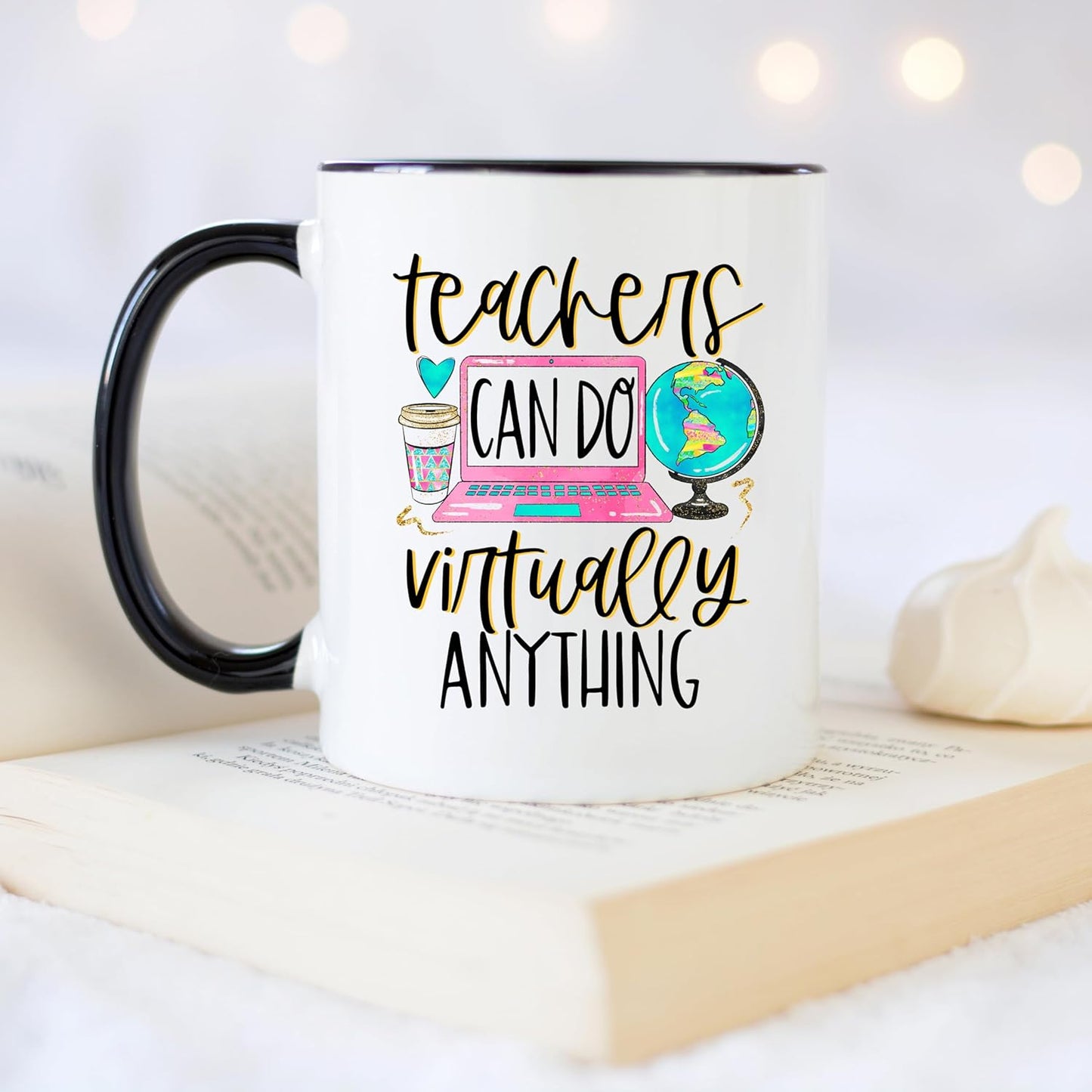 YouNique Designs Teacher Appreciation Cup - 11 Ounces, Virtual Teacher Coffee Mug, Best Teacher Mug for Women (Black