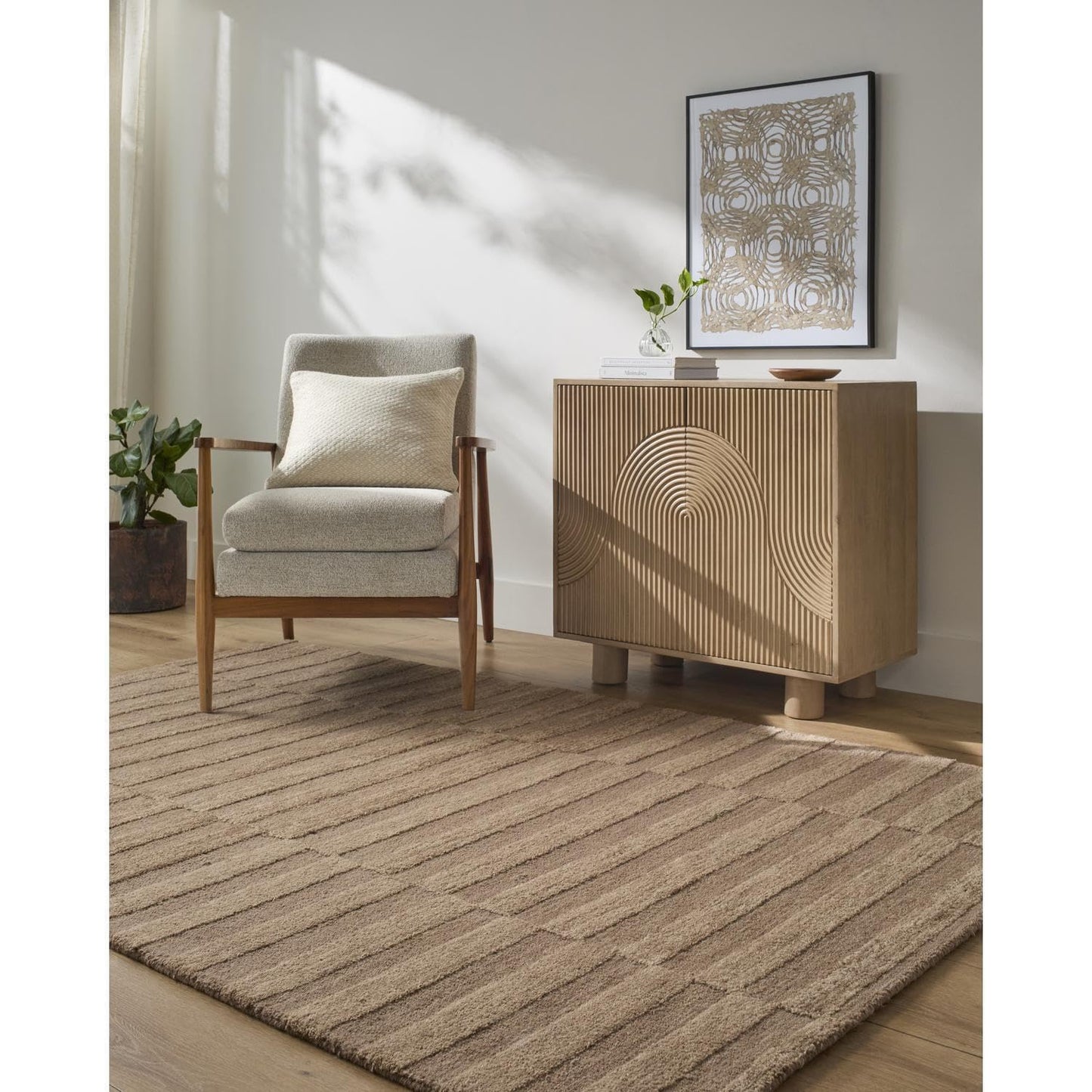 Livabliss x Our PNW Home Area Rugs - 8x10 Idaho Modern Brown Rug for Living Room Bedroom - Large 100% Wool Hand Tufted Beige Sandstorm Carpet for Home Office, Kitchen and Dining Room (8' x 10')