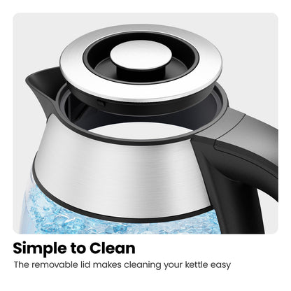CHEFMAN Electric Kettle - 1.2L 1500W Hot Water Tea Pot with Infuser, BPA Free, Auto Shut Off, Boil-Dry Protection, Removable Lid, LED Light, Cordless Glass Electric Tea Kettle – Stainless Steel