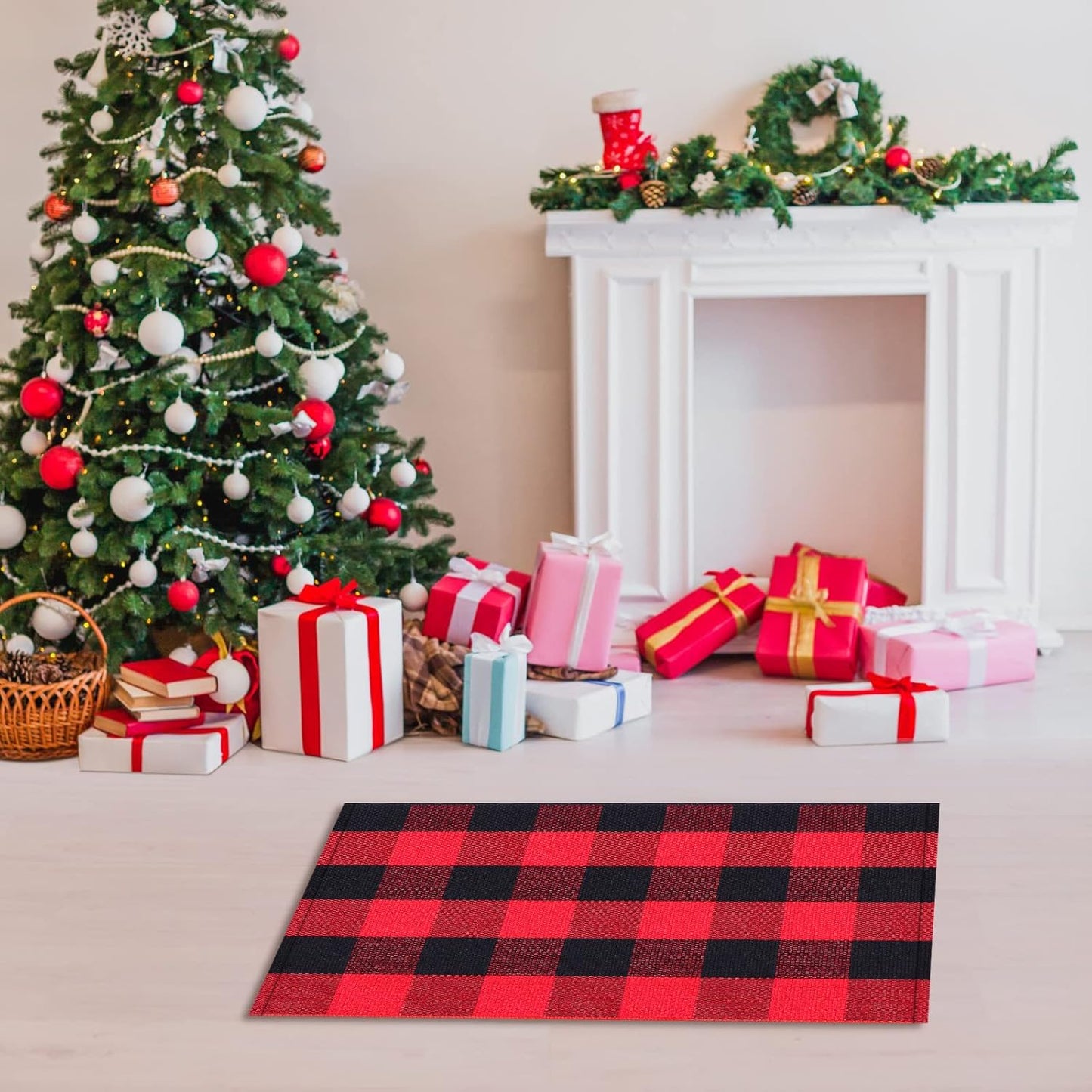Buffalo Plaid Check Rug 35.4 x 23.6 Inch, Outdoor Indoor Front Porch Doormat, Washable Woven Decor for Home